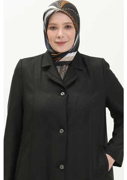 Büyük Beden Boydan Düğmeli Astarlı Pardesü 0422-01 Siyah fırsatları