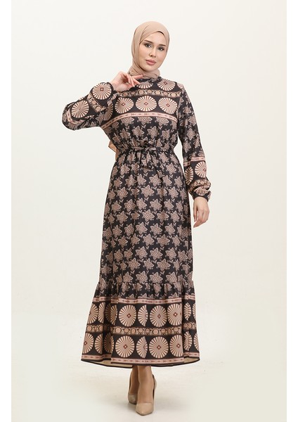 Bahar Desen Elbise 0366-02 Siyah