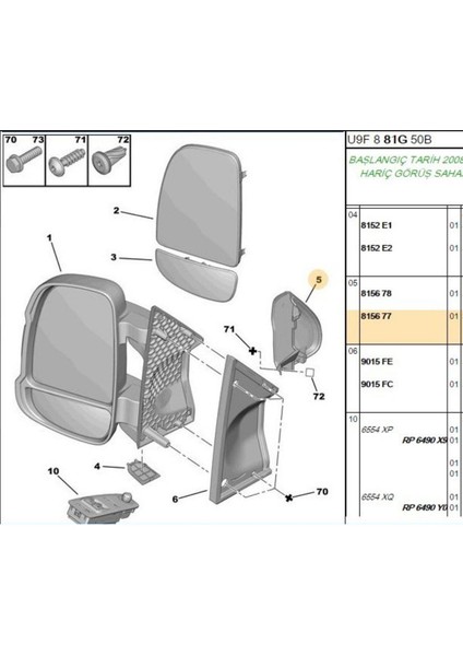 Boxer Jumper Ducato3 Ayna Kapağı Sağ (TRL09815677-815677) fiyatları