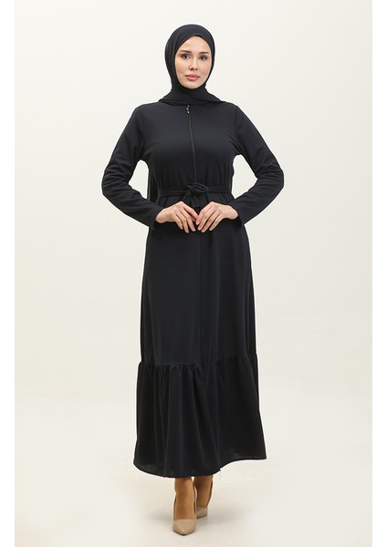 Etek Ucu Büzgülü Kuşaklı Ferace 0703-10 Lacivert fiyatları