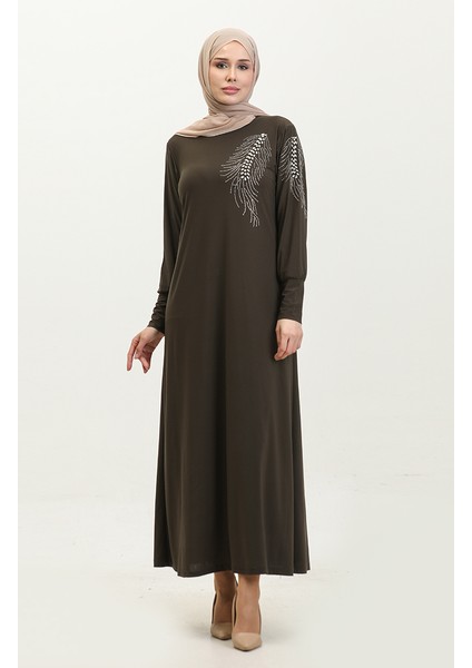 Taş Baskılı Sandy Elbise 0354-04 Haki