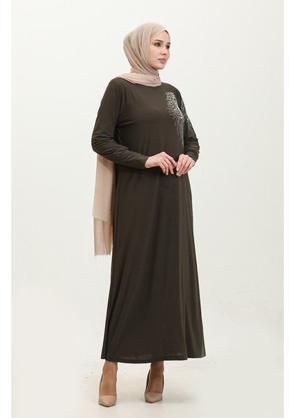 Taş Baskılı Sandy Elbise 0354-04 Haki fiyatları