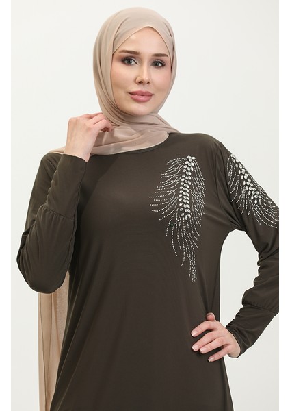 Taş Baskılı Sandy Elbise 0354-04 Haki modelleri