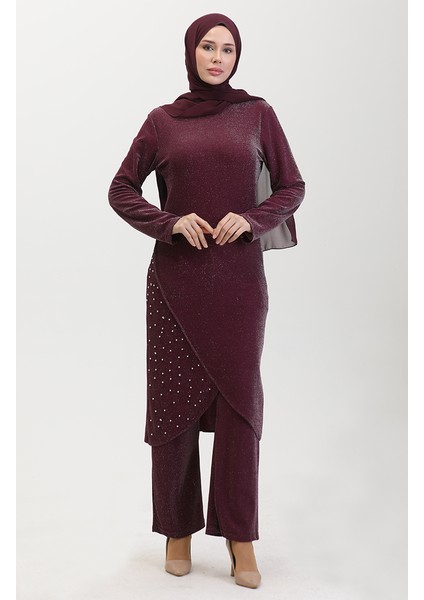 Taşlı Abiye Takım 0437-05 Mürdüm