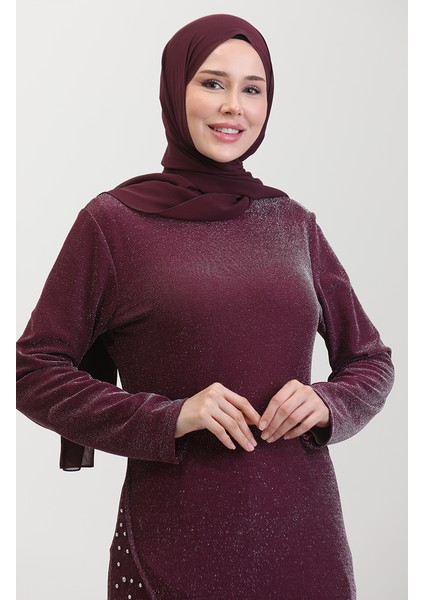 Taşlı Abiye Takım 0437-05 Mürdüm