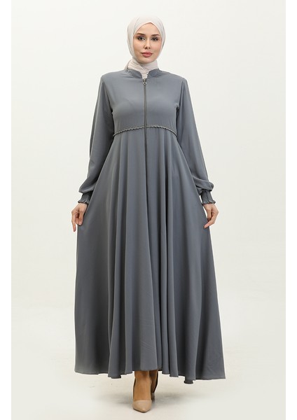 Dantel Detaylı Mevlana Ferace 5069-05 Gri