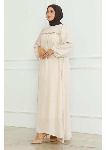 Aerobin Kumaş Kolu Lastikli Elbise 0465-01 Bej fiyatları