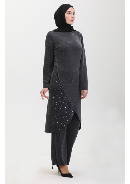 Taşlı Abiye Takım 0437-06 Gri