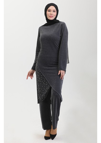 Taşlı Abiye Takım 0437-06 Gri