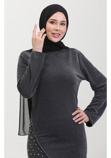 Taşlı Abiye Takım 0437-06 Gri