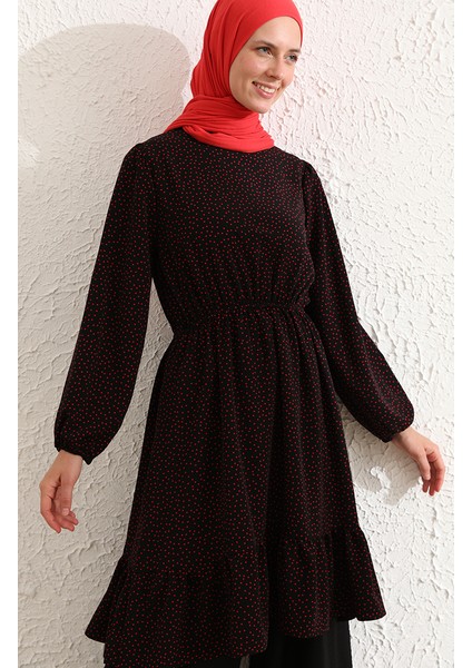 Büzgülü Tunik 4346-03 Siyah Kırmızı