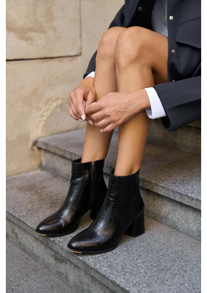 Siyah Kroko Kadın Bot&bootie modelleri