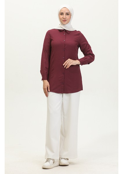 Düğmeli Tunik 6111-07 Mürdüm