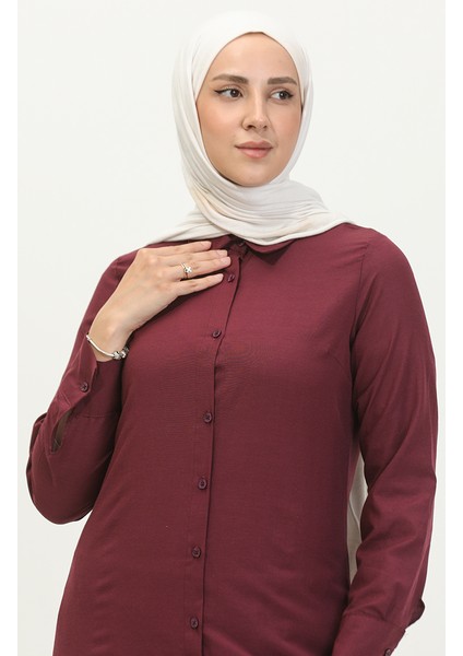 Düğmeli Tunik 6111-07 Mürdüm fiyatları