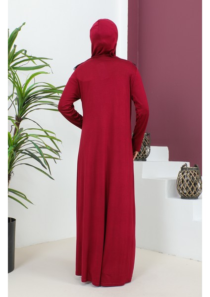 Başörtülü Viskon Namaz Elbisesi 4485-01 Bordo