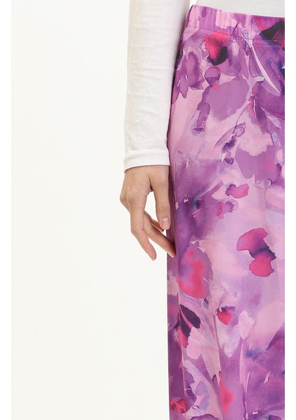 Desenli Bol Paça Pantolon 8603-01 Açık Mor