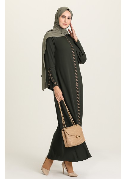 Büyük Beden Taş Şeritli Ferace 5053-05 Haki fiyatları