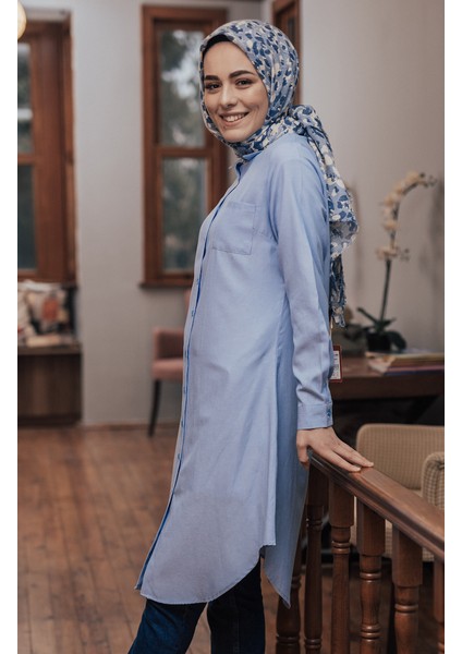 Cepli Düğmeli Tunik 6472-08 Mavi
