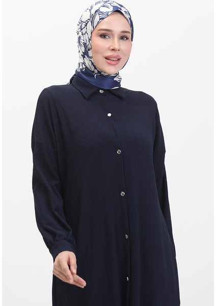Düğmeli Uzun Tunik 1046-04 Lacivert