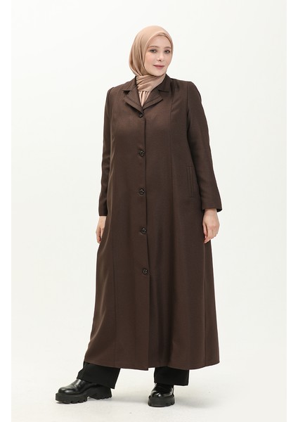 Büyük Beden Boydan Düğmeli Astarlı Pardesü 0422-05 Kahverengi fiyatları