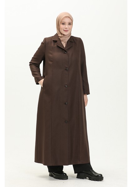 Büyük Beden Boydan Düğmeli Astarlı Pardesü 0422-05 Kahverengi modelleri