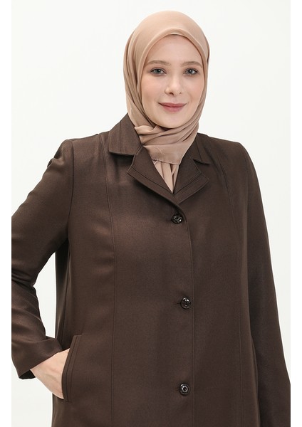 Büyük Beden Boydan Düğmeli Astarlı Pardesü 0422-05 Kahverengi fırsatları
