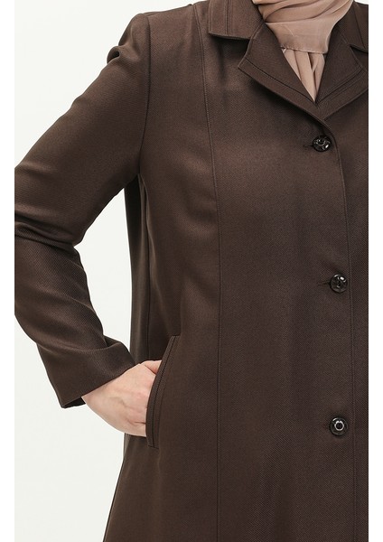 Büyük Beden Boydan Düğmeli Astarlı Pardesü 0422-05 Kahverengi indirimleri