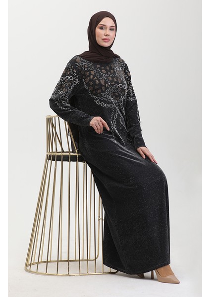 Taşlı Abiye Elbise 0433-02 Siyah Sarı