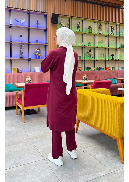 Iki Iplik Fermuarlı Eşofman Takım 3062-04 Bordo fırsatları