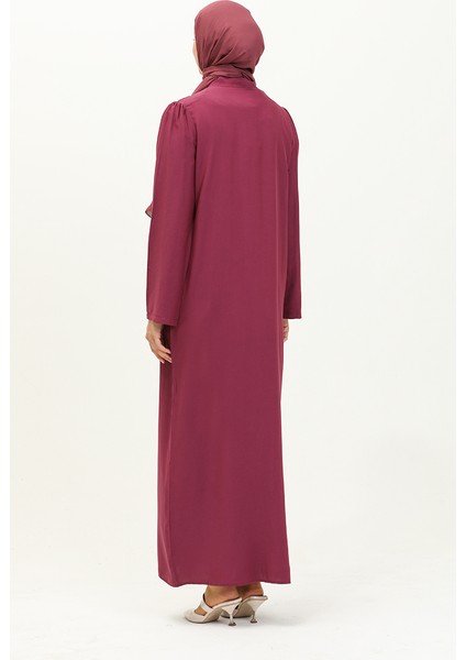 Kravat Yaka Düğmeli Elbise 5111-03 Mürdüm indirimleri