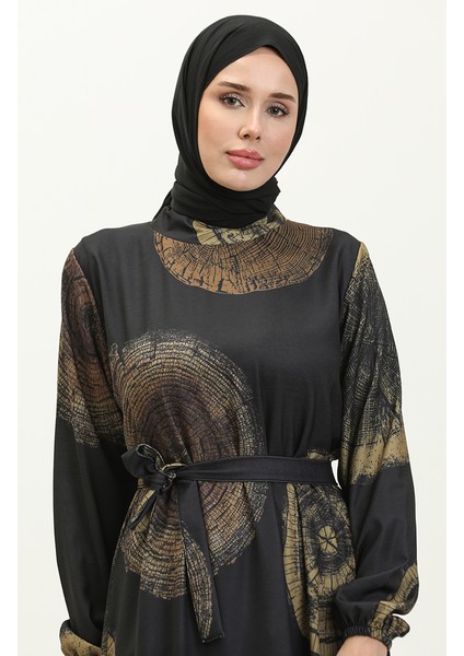 Dijital Baskılı Elbise 0262-02 Lacivert Sarı modelleri