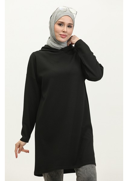 Kapüşonlu Mevsimlik Tunik 8679-01 Siyah