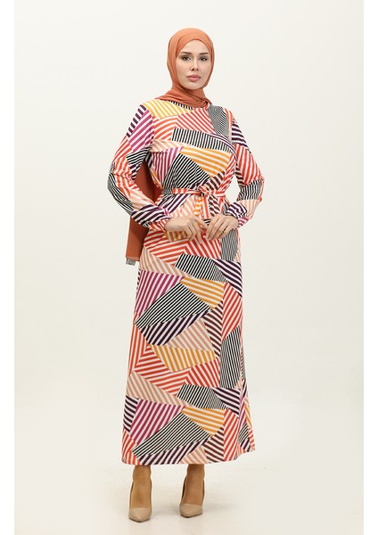 Sandy Uzun Desenli Mevsimlik Elbise 8692-01 Siyah Hardal fiyatları