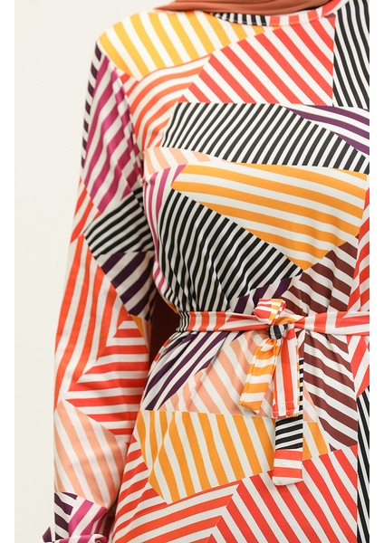 Sandy Uzun Desenli Mevsimlik Elbise 8692-01 Siyah Hardal fırsatları