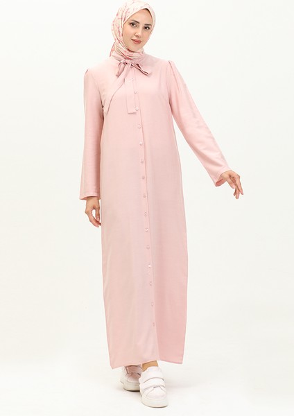 Kravat Yaka Düğmeli Elbise 5111-07 Pembe