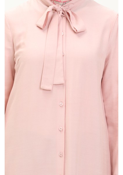 Kravat Yaka Düğmeli Elbise 5111-07 Pembe fırsatları