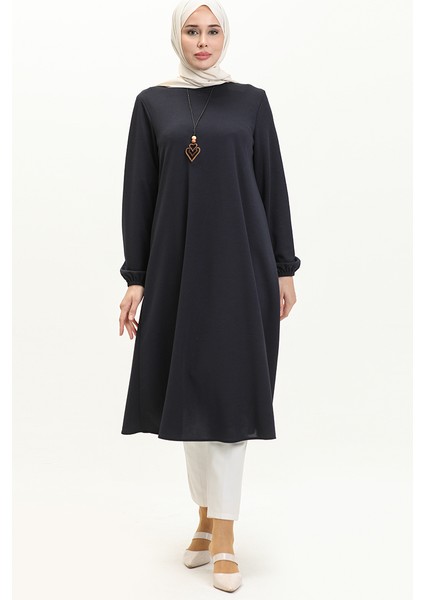 Kolyeli Uzun Tunik 2727-03 Lacivert