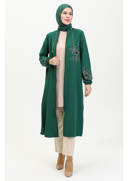 Taş Baskılı Fermuarlı Abiye Kap 0411-01 Zümrüt Yeşili fiyatları