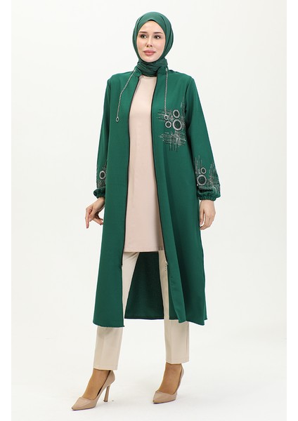 Taş Baskılı Fermuarlı Abiye Kap 0411-01 Zümrüt Yeşili modelleri