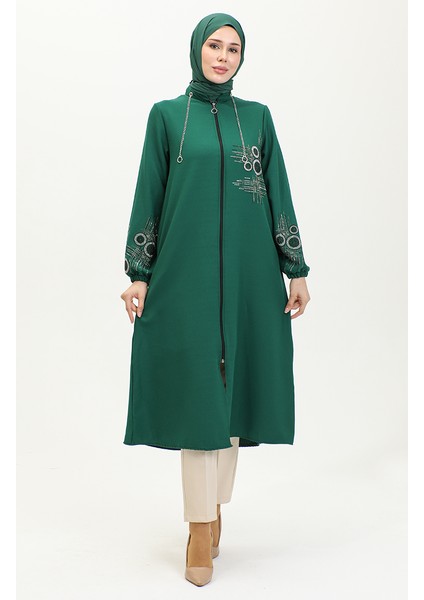 Taş Baskılı Fermuarlı Abiye Kap 0411-01 Zümrüt Yeşili fırsatları