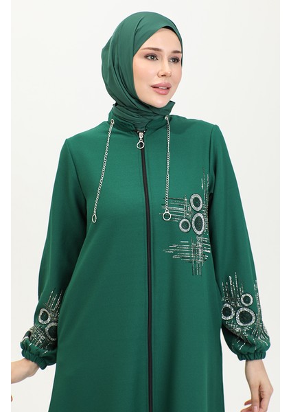 Taş Baskılı Fermuarlı Abiye Kap 0411-01 Zümrüt Yeşili indirimleri