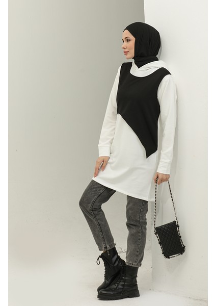 Kapüşonlu Sweatshirt 23109-01 Ekru Siyah fiyatları