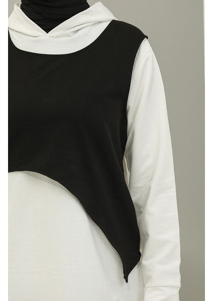 Kapüşonlu Sweatshirt 23109-01 Ekru Siyah fırsatları