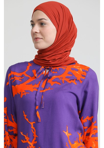 Viskon Uzun Kol Elbise 6699-08 Mor Oranj
