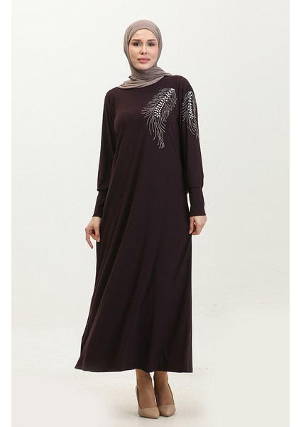 Taş Baskılı Sandy Elbise 0354-03 Mor