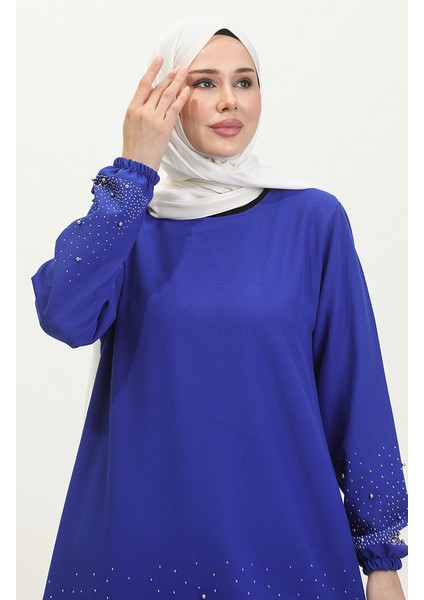 Taş Baskılı Araboy Abiye Tunik Pantolon Ikili Takım 0409-03 Saks