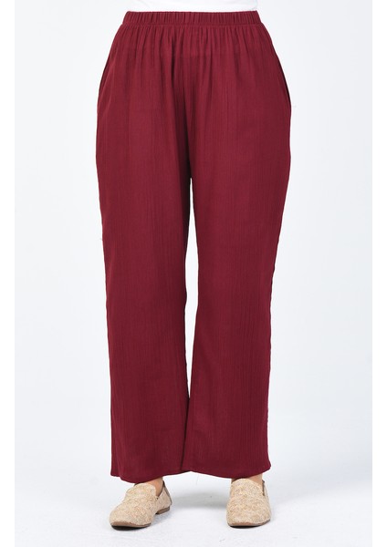 Şile Bezi Bol Paça Pantolon 0021-04 Bordo