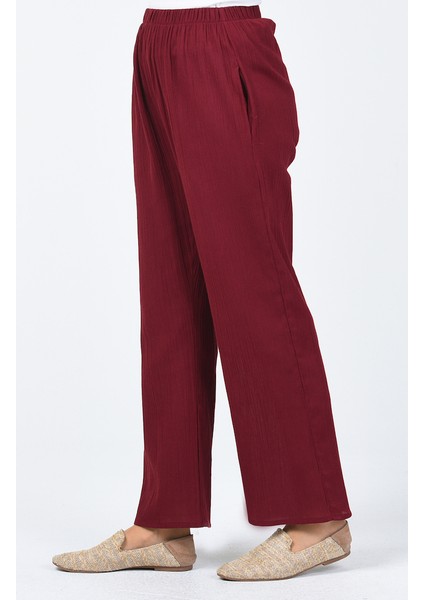 Şile Bezi Bol Paça Pantolon 0021-04 Bordo