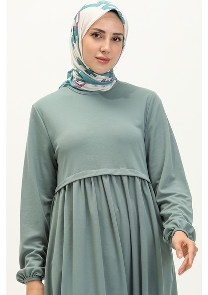 Büzgülü Elbise 0666-08 Mint Yeşili modelleri