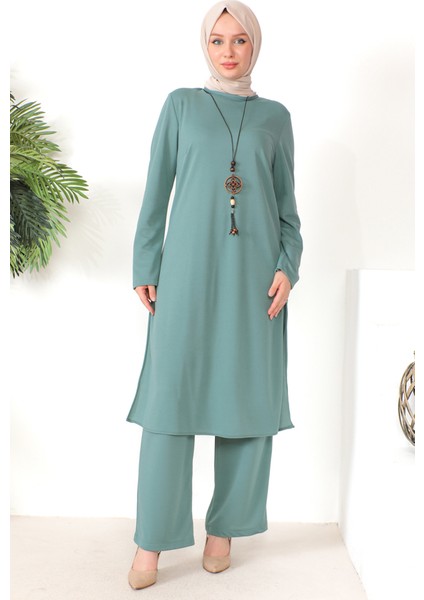 Kolyeli Tunik Pantolon Ikili Takım 8585-03 Çağla Yeşili fiyatları